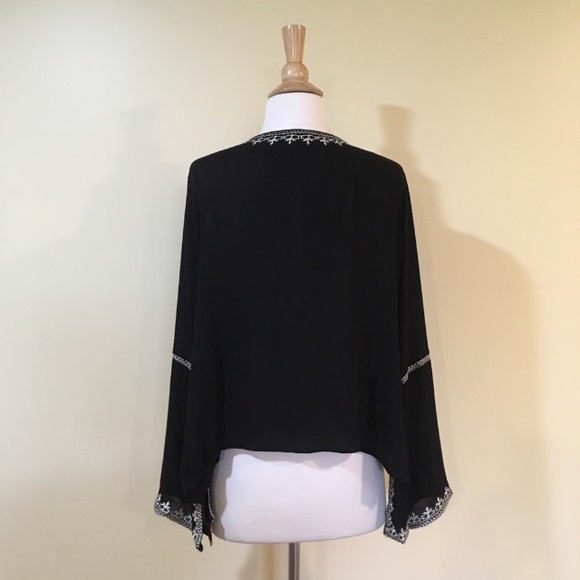 Boho Embroidered Split V Neck Bell Sleeve Top - Picture 4 of 4